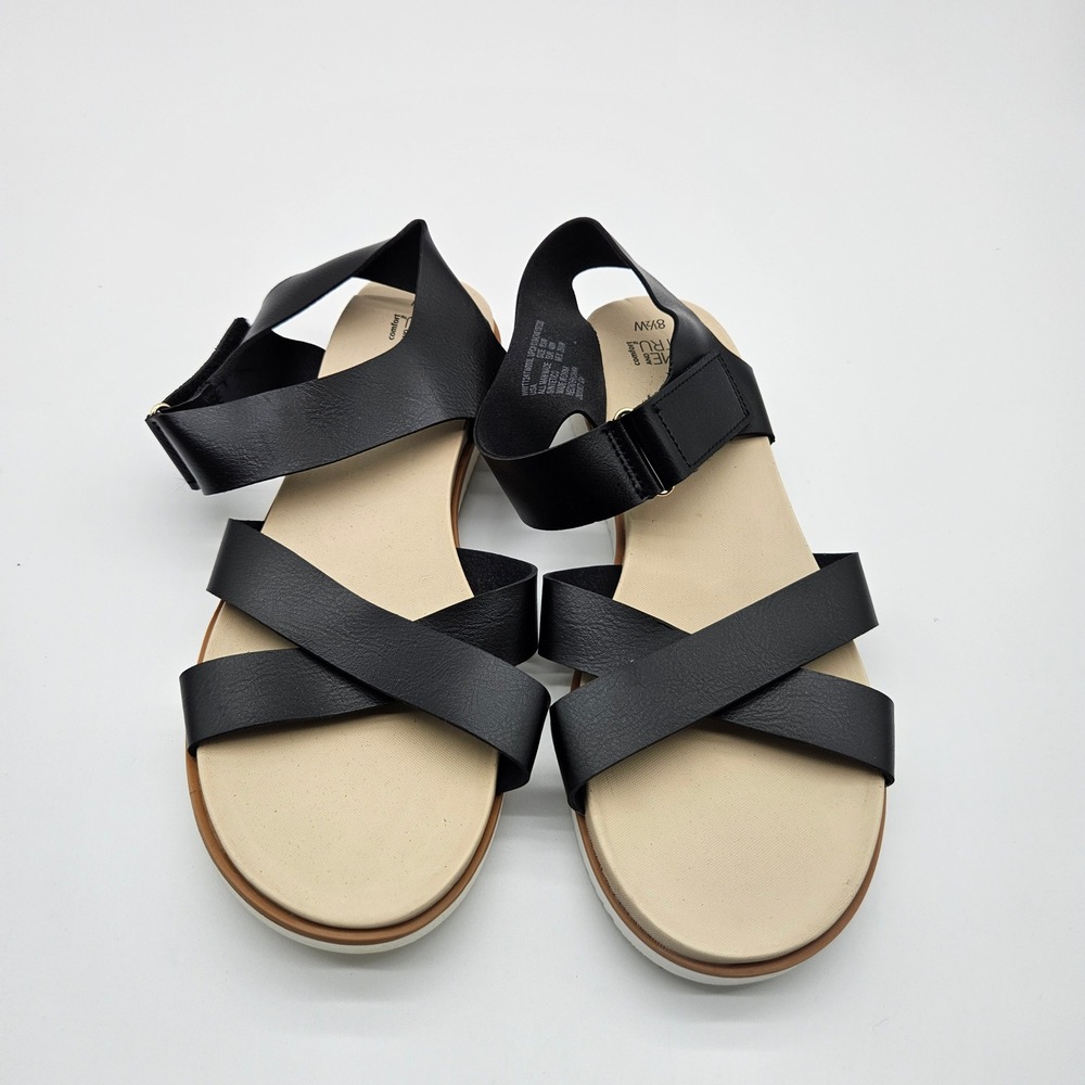 Time and Tru Black Faux Leather Criss Cross Ankle Strap Sandals Womens 8.5 Wide